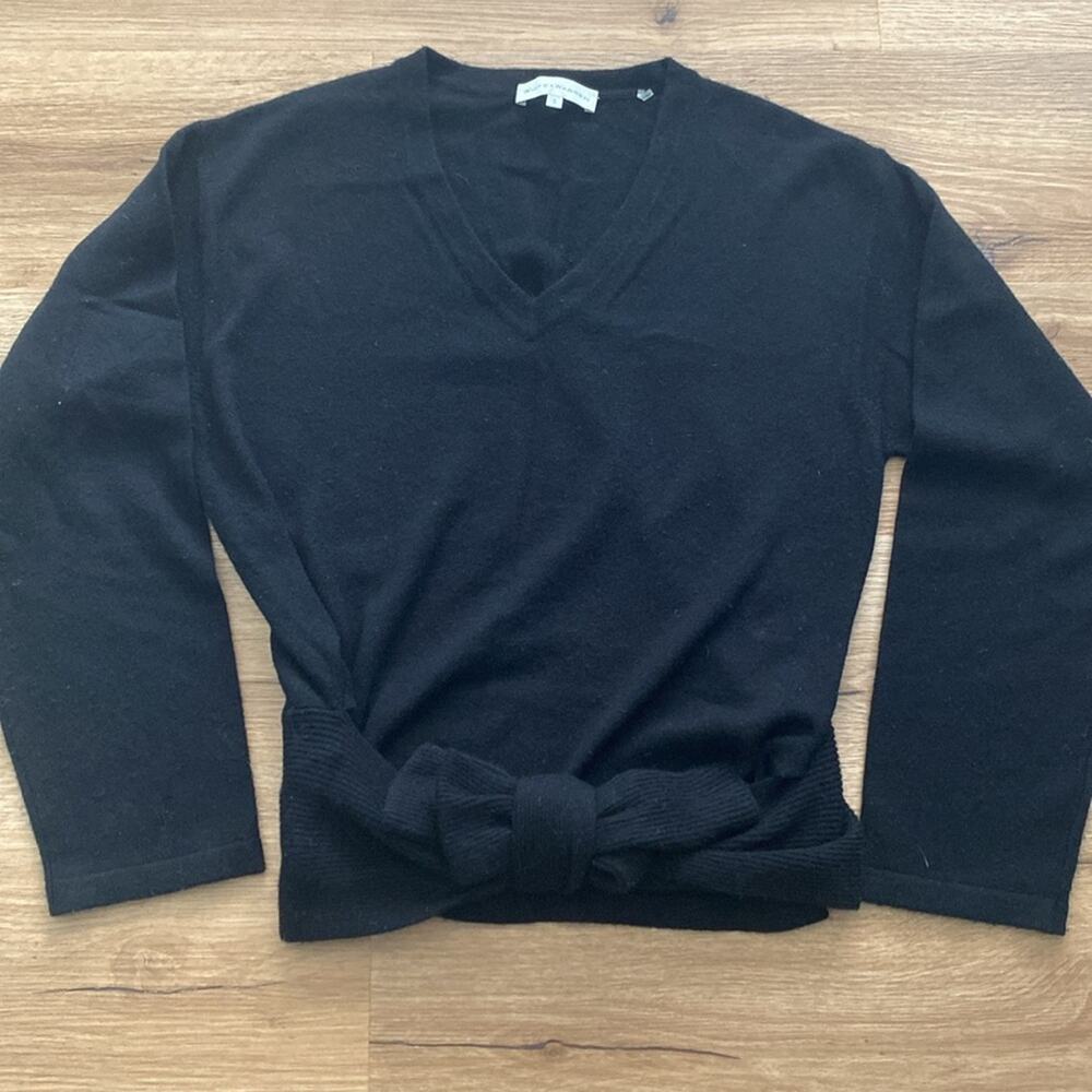 White + Warren black merino wool cashmere blend bow sweater sz Small